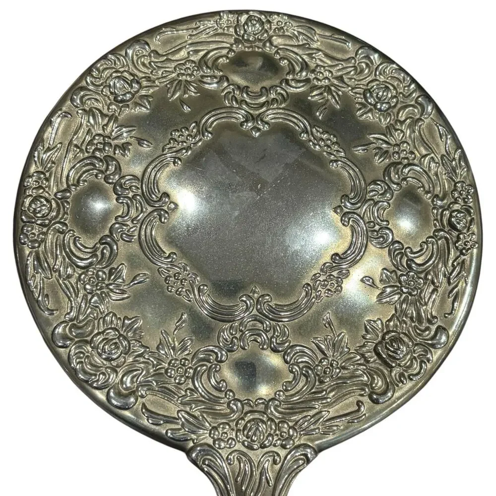 Vintage Silver Plated Vanity Dresser Set Mirror Brush Comb Ornate Floral